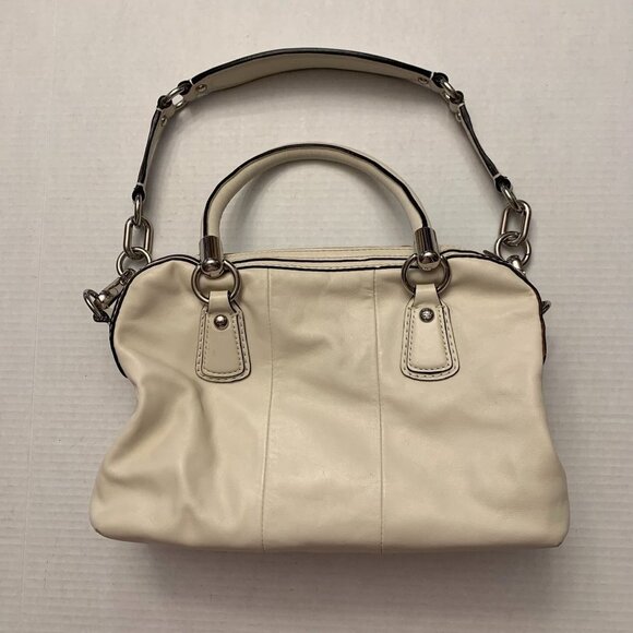 Coach Ivory  Leather Handbag Handles & shoulder strap Dual sides  12L x 8Hx 4.5W - Picture 7 of 16